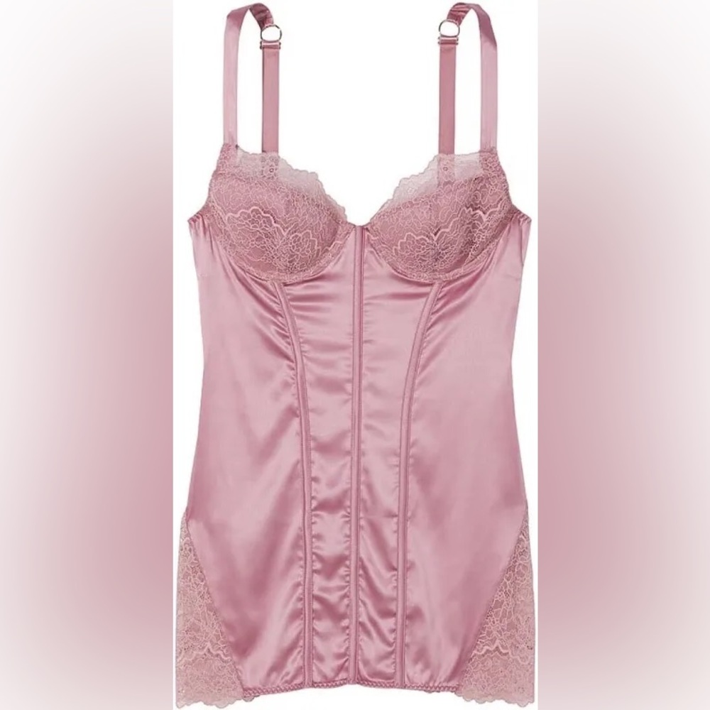 Victoria’s Secret Stretch Satin Corset Mini Slip- Dusk Mauve -SMALL-NWT